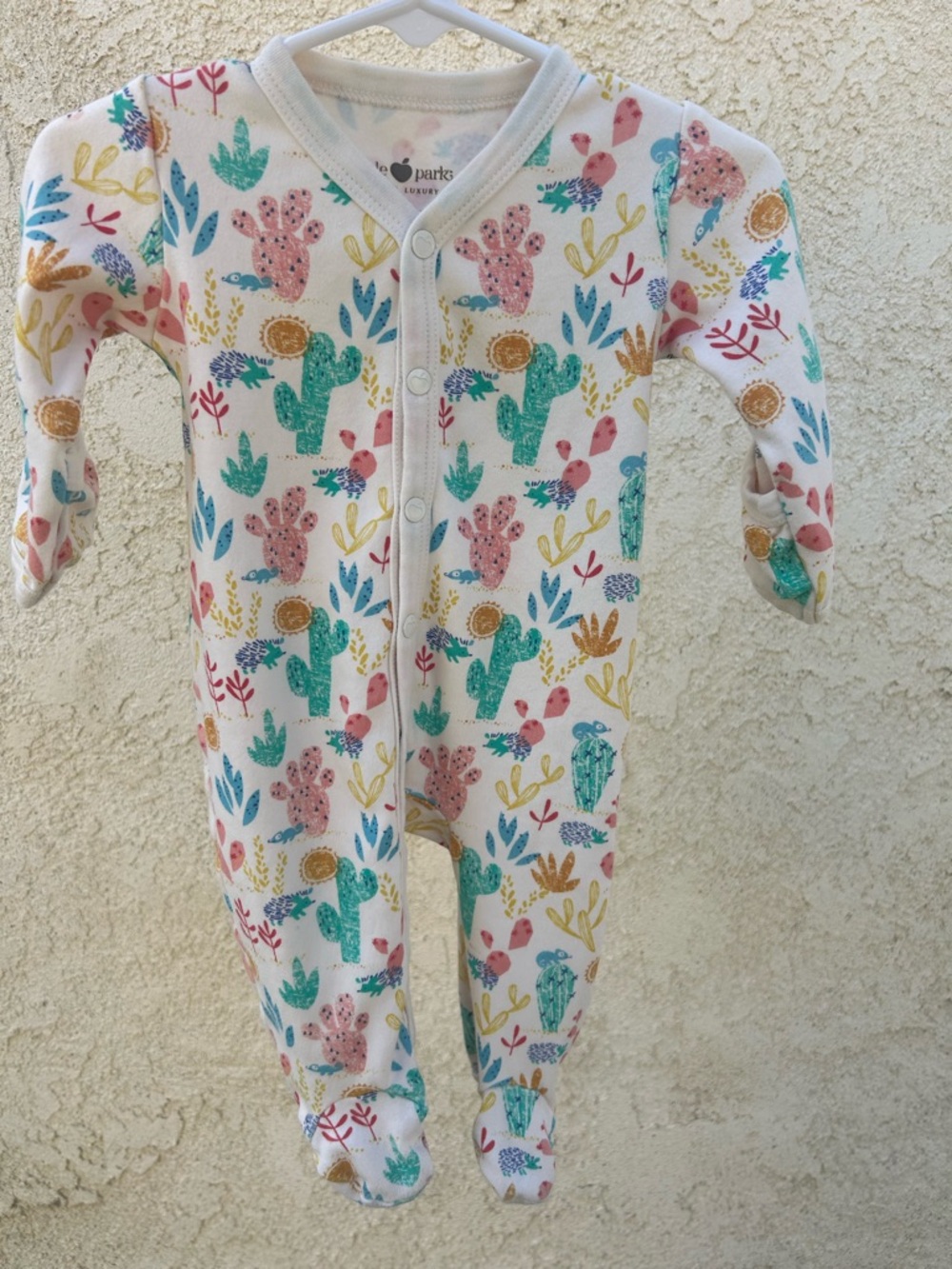 Apple Park luxury organic White Footie Pajamas with Colorful Cactus Print